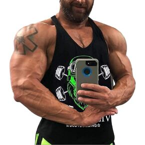 قمصان بدون أكمام للرجال من GYMAPE Stringer Gym لكمال الأجسام من القطن للتمرين مع حاشية مقوسة in Kuwait