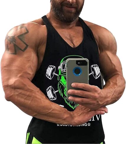 قمصان بدون أكمام للرجال من GYMAPE Stringer Gym لكمال الأجسام من القطن للتمرين مع حاشية مقوسة in Kuwait