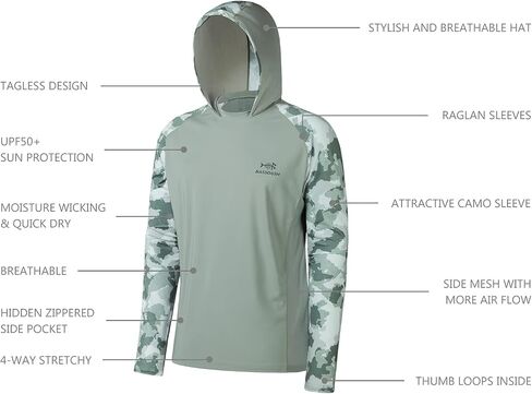 BASSDASH Men’s UPF 50 Performance Fishing Shirt Cooling Hoodie Camo Long Sleeve FS17M in Saudi Arabia