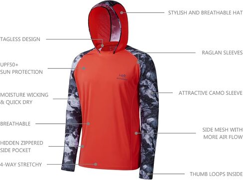 BASSDASH Men’s UPF 50 Performance Fishing Shirt Cooling Hoodie Camo Long Sleeve FS17M in Saudi Arabia