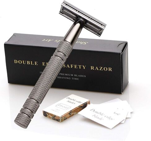 Double Edge Safety Razor with 10pcs Blades, Metal One Single Blade Razor, Classic Wet Shaving Manual Shavers Fits Standard Razor Blades, Gift for Men in Saudi Arabia
