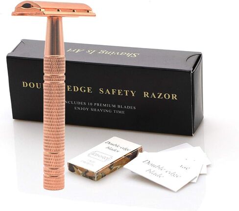 Double Edge Safety Razor with 10pcs Blades, Metal One Single Blade Razor, Classic Wet Shaving Manual Shavers Fits Standard Razor Blades, Gift for Men in Saudi Arabia