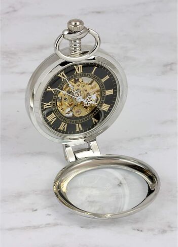 Coin Pocket Watch with Skeleton Movement | Gold Layered JFK Half Dollar | Genuine U.S. Coin | Sweeping Second Hand, Magnifying Glass | Silvertone Case | Certificate of Authenticity in Saudi Arabia
