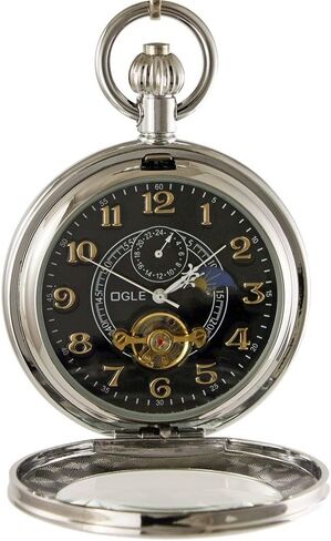 OGLE Waterproof Luminous Magnifier Tourbillon Moon Sun Chain Fob Self Wind Automatic Mechanical Pocket Watch in Saudi Arabia