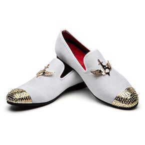 Men Genuine Leather Mens Metallic Textured Slip-on Glitter Loafers Shoes in Kuwait