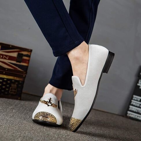 Men Genuine Leather Mens Metallic Textured Slip-on Glitter Loafers Shoes in Saudi Arabia