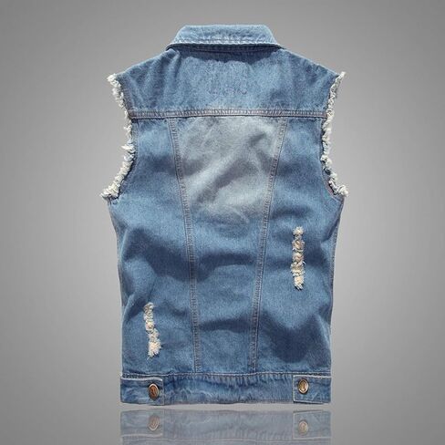 Elonglin Men Denim Vest Sleeveless Jeans Jacket Casual Ripped Vintage Cowboy Vest in Kuwait