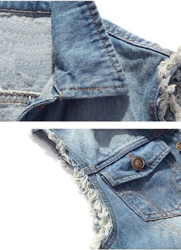 Elonglin Men Denim Vest Sleeveless Jeans Jacket Casual Ripped Vintage Cowboy Vest in Kuwait