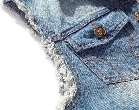 Elonglin Men Denim Vest Sleeveless Jeans Jacket Casual Ripped Vintage Cowboy Vest in Kuwait