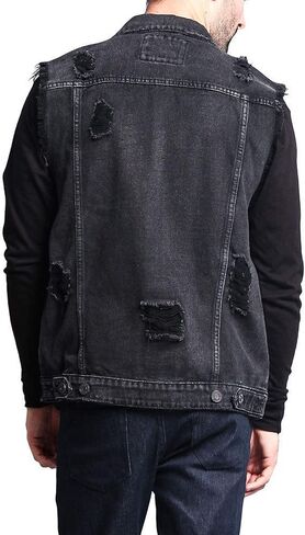 Elonglin Men Denim Vest Sleeveless Jeans Jacket Casual Ripped Vintage Cowboy Vest in Kuwait