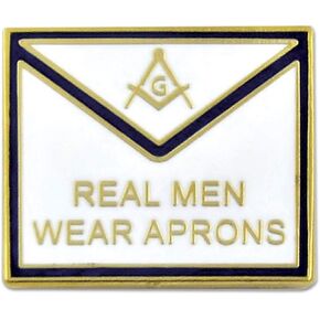 Real Men Wear Aprons Square & Compass Masonic Lapel Pin - [White & Blue][3/4'' Wide] in Saudi Arabia
