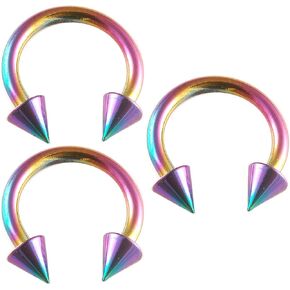 14g 14 gauge 3/8 rainbow surgical steel circular barbell bulk eyebrow bar lip tragus horseshoe rings lot BEVP Piercing 3pcs in Saudi Arabia