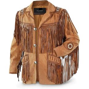 LEATHERAY Men's Fashion Western Fringe & Beaded Jacket Suede Leather in Kuwait