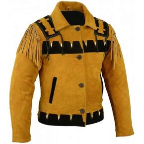 LEATHERAY Men's Fashion Western Leather Jacket Suede Leather,XS - 5XL Yellow in Kuwait