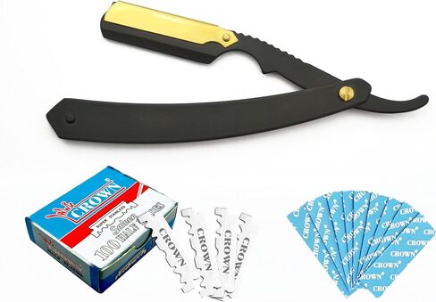 Black Matte With Gold Clip American Stright Razor Professional Straight Razor For Men With 100 Half Blades, (M3A-BMGC-310) in Saudi Arabia
