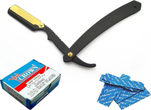 Black Matte With Gold Clip American Stright Razor Professional Straight Razor For Men With 100 Half Blades, (M3A-BMGC-310) in Saudi Arabia