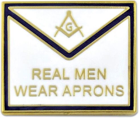 Real Men Wear Aprons Square & Compass Masonic Lapel Pin - [White & Blue][3/4'' Wide] in Saudi Arabia