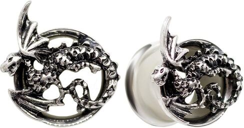 Pierce2GO Stainless Steel Silver Dragon Ear Plug Tunnels Gauges Expanders Stretchers in Saudi Arabia