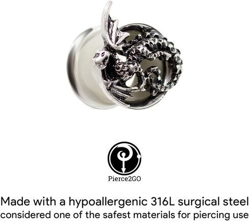 Pierce2GO Stainless Steel Silver Dragon Ear Plug Tunnels Gauges Expanders Stretchers in Saudi Arabia