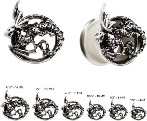Pierce2GO Stainless Steel Silver Dragon Ear Plug Tunnels Gauges Expanders Stretchers in Saudi Arabia