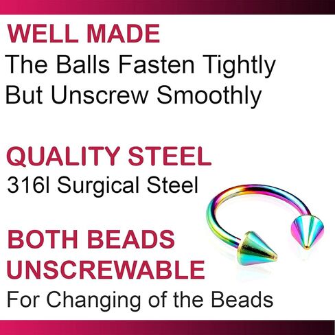 14g 14 gauge 3/8 rainbow surgical steel circular barbell bulk eyebrow bar lip tragus horseshoe rings lot BEVP Piercing 3pcs in Saudi Arabia