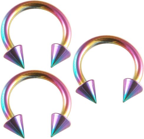 14g 14 gauge 3/8 rainbow surgical steel circular barbell bulk eyebrow bar lip tragus horseshoe rings lot BEVP Piercing 3pcs in Saudi Arabia