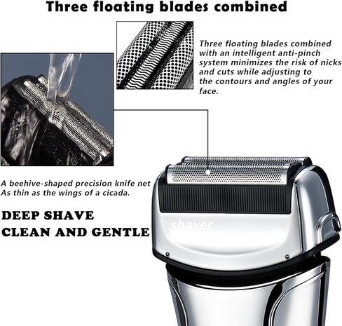 Electric Razor for Men, Men's Foil Shaver,Wet/Dry IPX7 Waterproof Electric Shavers for Men with Pop-up Beard Trimmer,Cordless Rechargeable Mens Razor with Leather Travel Case-Silver in Kuwait