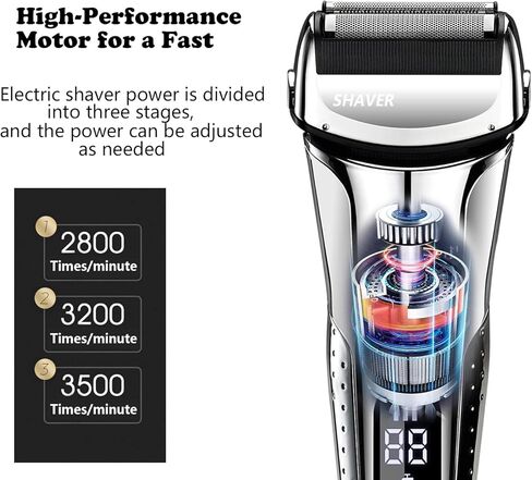 Electric Razor for Men, Men's Foil Shaver,Wet/Dry IPX7 Waterproof Electric Shavers for Men with Pop-up Beard Trimmer,Cordless Rechargeable Mens Razor with Leather Travel Case-Silver in Kuwait