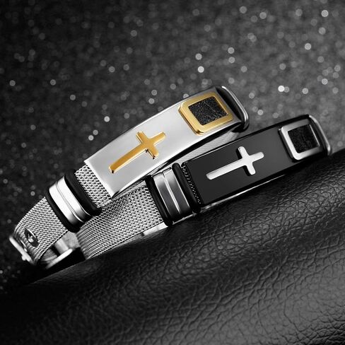 Emibele Bracelet for Men, Mesh Stainless Steel Cross Bracelet, Simple Minimalist Design Fashion Wrist Accessories, Gift for Men in Saudi Arabia
