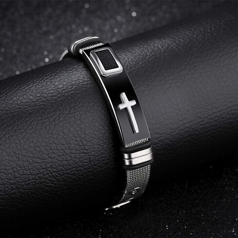 Emibele Bracelet for Men, Mesh Stainless Steel Cross Bracelet, Simple Minimalist Design Fashion Wrist Accessories, Gift for Men in Saudi Arabia