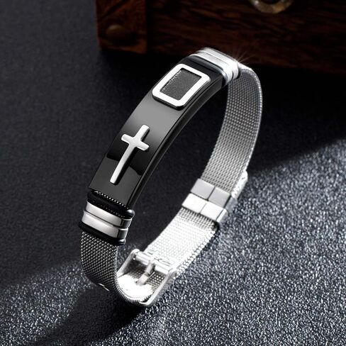 Emibele Bracelet for Men, Mesh Stainless Steel Cross Bracelet, Simple Minimalist Design Fashion Wrist Accessories, Gift for Men in Saudi Arabia