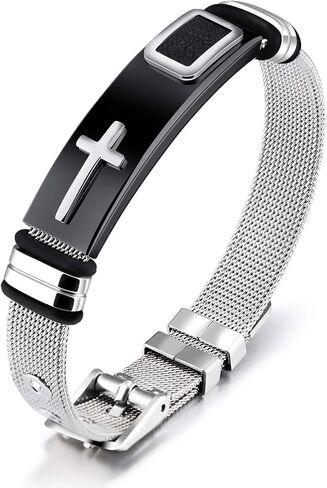 Emibele Bracelet for Men, Mesh Stainless Steel Cross Bracelet, Simple Minimalist Design Fashion Wrist Accessories, Gift for Men in Saudi Arabia