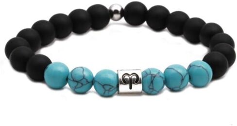MiniJewelry الرجال النساء 12 زودياك عيد ميلاد علامة الفيروز سوار مطاطا تمتد مطرز نعمة سوار الأبراج سوار in Kuwait