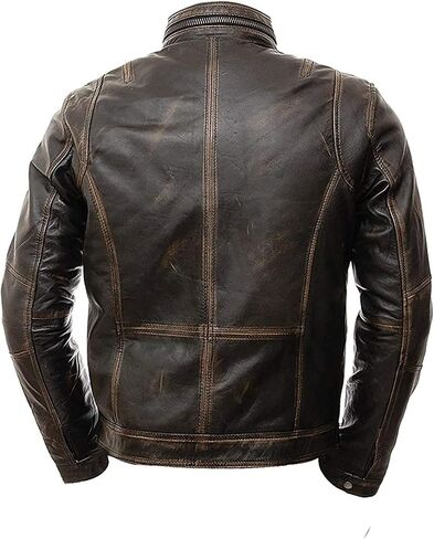SNA Collection Men’s Motorcycle Biker Slim Fit Vintage Distressed Brown Cafe Racer Real Leather Jacket in Saudi Arabia