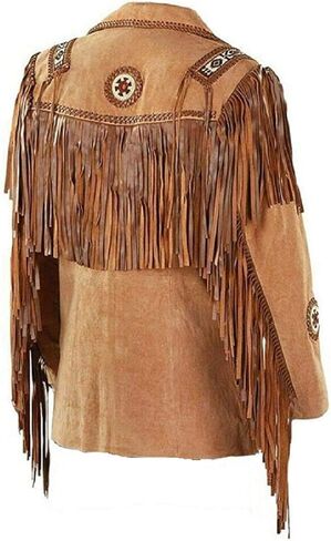 LEATHERAY Men's Fashion Western Fringe & Beaded Jacket Suede Leather in Kuwait