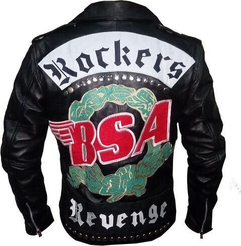 BSA Rockers Revenge George Michael Men's Classic Biker Leather Jacket (Black, M- Fit for 41-42 inches chest) in Saudi Arabia