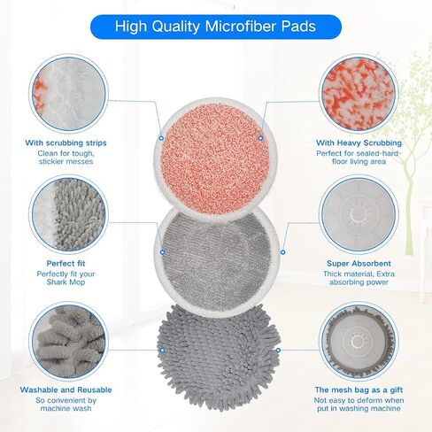 Home Times Steam Mop Pads ,Floor Specialized Mop Cloth Set for Shark S7000,S7001,Shark S7000 AMZ Vacuum Machine Reusable Pads (2 Heavy Scrub Pads+2 Scrub Pads+2 Soft Pads) in Saudi Arabia