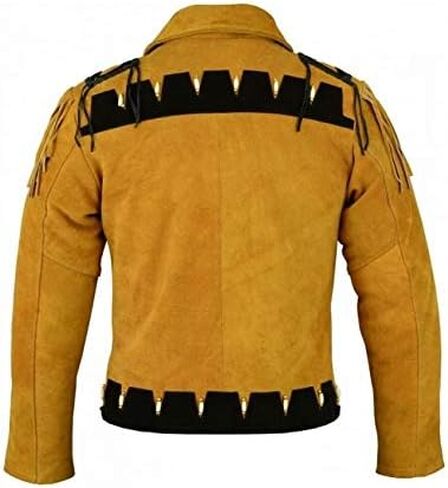 LEATHERAY Men's Fashion Western Leather Jacket Suede Leather,XS - 5XL Yellow in Kuwait