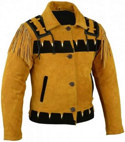 LEATHERAY Men's Fashion Western Leather Jacket Suede Leather,XS - 5XL Yellow in Kuwait