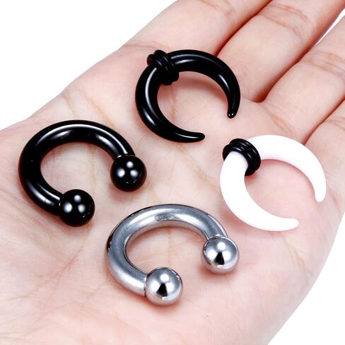 Lcolyoli Large Septum Rings 14G 12G 8G 6G 4G PA Ring Internally Threaded Ball Horseshoe Barbell Stainless Steel & Acrylic Plastic Pincher Tapers C Shape Buffalo Stretcher Expander for Women Men in Saudi Arabia