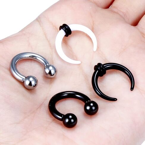 Lcolyoli Large Septum Rings 14G 12G 8G 6G 4G PA Ring Internally Threaded Ball Horseshoe Barbell Stainless Steel & Acrylic Plastic Pincher Tapers C Shape Buffalo Stretcher Expander for Women Men in Saudi Arabia