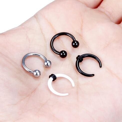 Lcolyoli Large Septum Rings 14G 12G 8G 6G 4G PA Ring Internally Threaded Ball Horseshoe Barbell Stainless Steel & Acrylic Plastic Pincher Tapers C Shape Buffalo Stretcher Expander for Women Men in Saudi Arabia