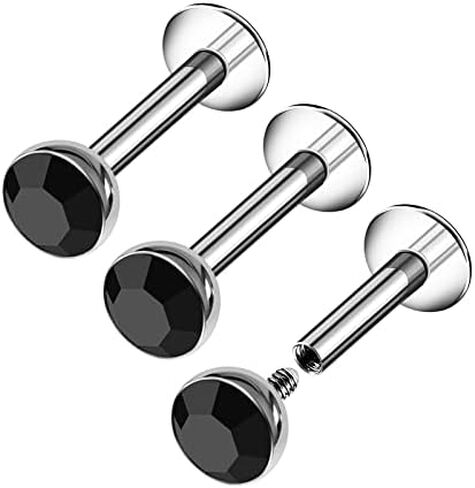 3PCS Surgical Steel Internally Threaded Labret Studs 16g 1.2mm Crystal Monroe Earrings Piercing Jewelry Pick Size and Color in Kuwait