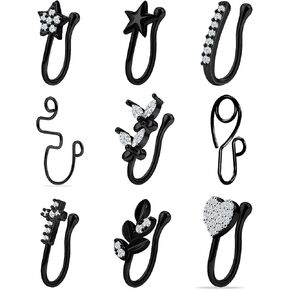 Vsnnsns Fake Nose Ring Stud Stainless Steel Faux Nose Piercing Jewelry Clip On Nose Ring Cuffs Non Piercing Nose Hoop Ring for Women Men 9pcs in Kuwait