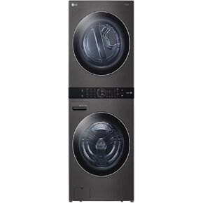 LG WKGX201HBA 27 Inch Smart Gas Single Unit WashTower with 4.5 cu. ft. Washer Capacity, 7.4 cu. ft. Dryer Capacity, TurboWash™360° Technology, LG ThinQ® Technology, AI Fabric Sensor, Black Steel in Saudi Arabia