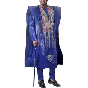 ملابس أفريقية تقليدية عالية الدقة للرجال ملابس Agbada مطرزة من Bazin Rhiche Boubou Dashiki in Kuwait