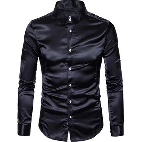 HENGAO Men's Shiny Satin Dance Prom Shirts