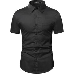 WULFUL Men's Short Sleeve Dress Shirts Solid Casual Button Down Shirts with Pocket