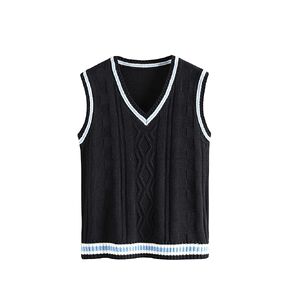 سترة OYOANGLE للرجال منسوجة مضلعة ورقبة على شكل حرف V بدون أكمام سترة Preppy in Kuwait