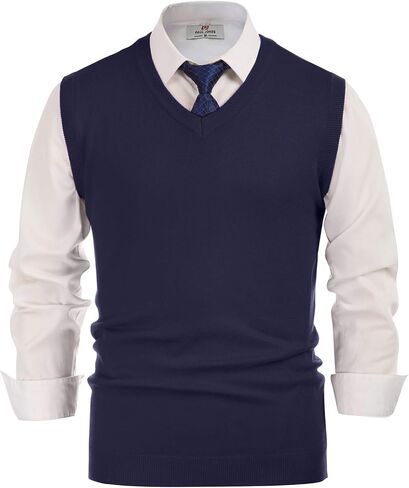 PJ Paul Jones Men's V-Neck Knitting Vest Classic Sleeveless Pullover Sweater Vest in Kuwait